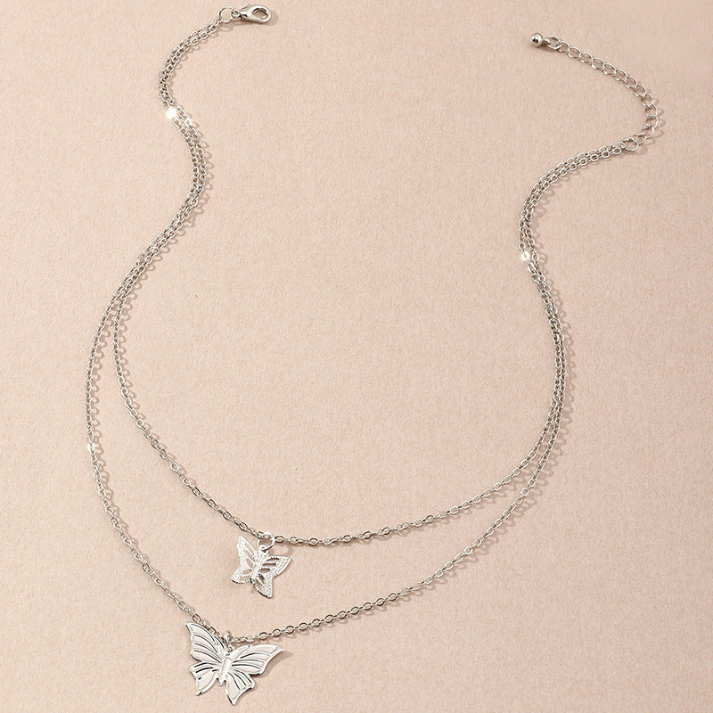 Wholesale Double Layer Stacked Butterfly Necklace